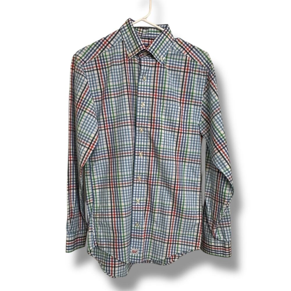 Men’s Vineyard Vines Murray Blue & Green Plaid Shirt Size XS